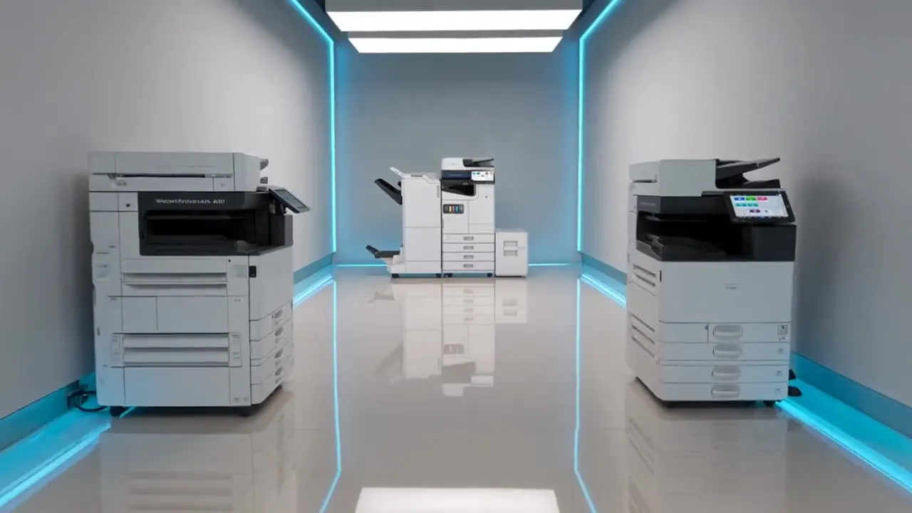 JR Copier showroom with commercial copiers and multifunction printers